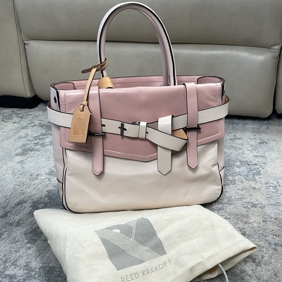 Reed Krakoff Color Block Boxer Bag Tote Pink Cream Leather - Picture 1 of 17